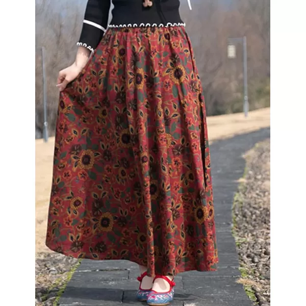 IDEALSANXUN Womens Cotton Linen High Waisted A Line Boho Floral Long Maxi SkirtPrint 619