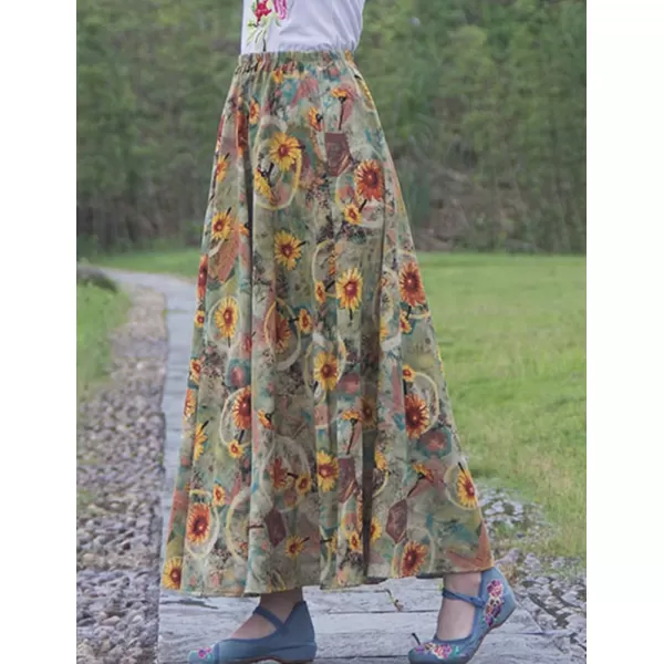 IDEALSANXUN Womens Cotton Linen High Waisted A Line Boho Floral Long Maxi SkirtPrint 86