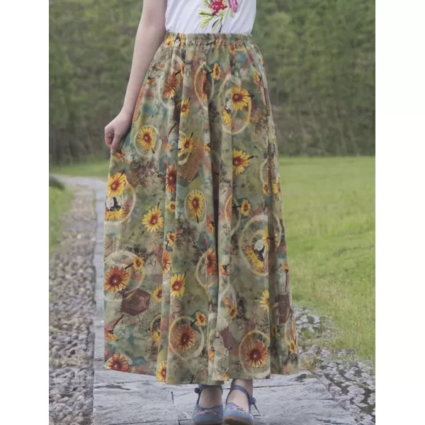 IDEALSANXUN Womens Cotton Linen High Waisted A Line Boho Floral Long Maxi SkirtPrint 86