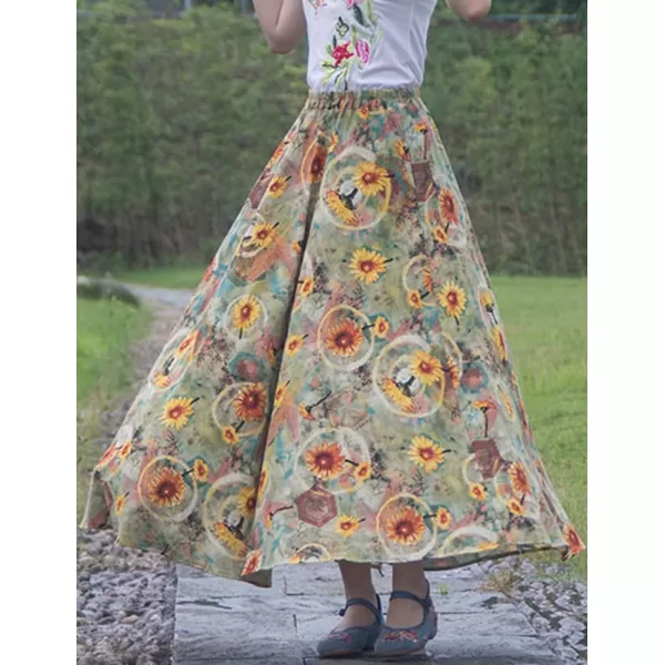 IDEALSANXUN Womens Cotton Linen High Waisted A Line Boho Floral Long Maxi SkirtPrint 86