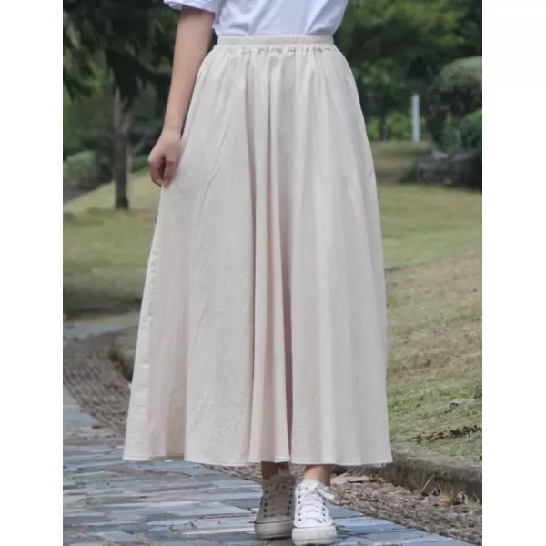 IDEALSANXUN Womens Cotton Linen Skirt High Waisted A Line Long Skirt with PocketsBeige