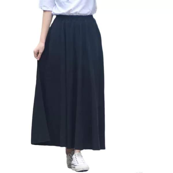 IDEALSANXUN Womens Cotton Linen Skirt High Waisted A Line Long Skirt with PocketsBlack