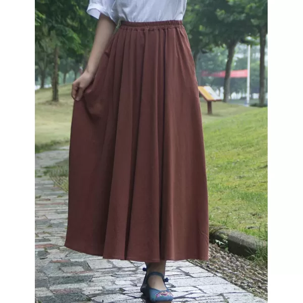 IDEALSANXUN Womens Cotton Linen Skirt High Waisted A Line Long Skirt with PocketsCoffee