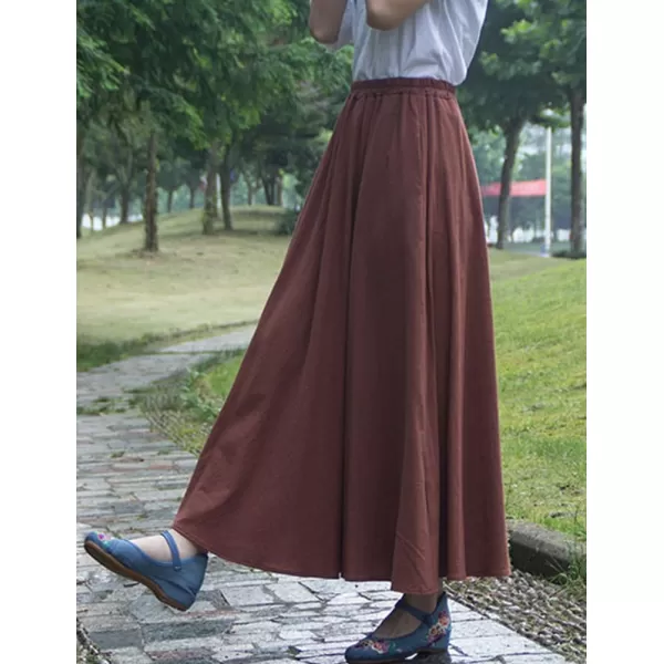 IDEALSANXUN Womens Cotton Linen Skirt High Waisted A Line Long Skirt with PocketsCoffee