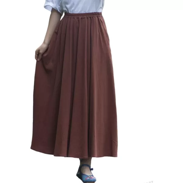 IDEALSANXUN Womens Cotton Linen Skirt High Waisted A Line Long Skirt with PocketsCoffee