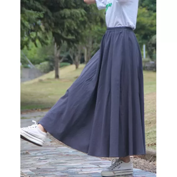 IDEALSANXUN Womens Cotton Linen Skirt High Waisted A Line Long Skirt with PocketsDark Grey