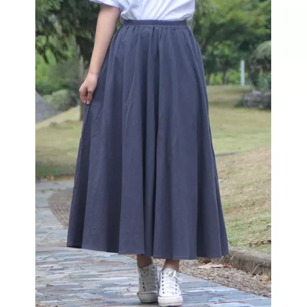 IDEALSANXUN Womens Cotton Linen Skirt High Waisted A Line Long Skirt with PocketsDark Grey