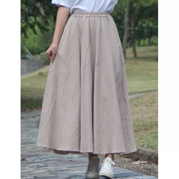 IDEALSANXUN Womens Cotton Linen Skirt High Waisted A Line Long Skirt with PocketsKhaki