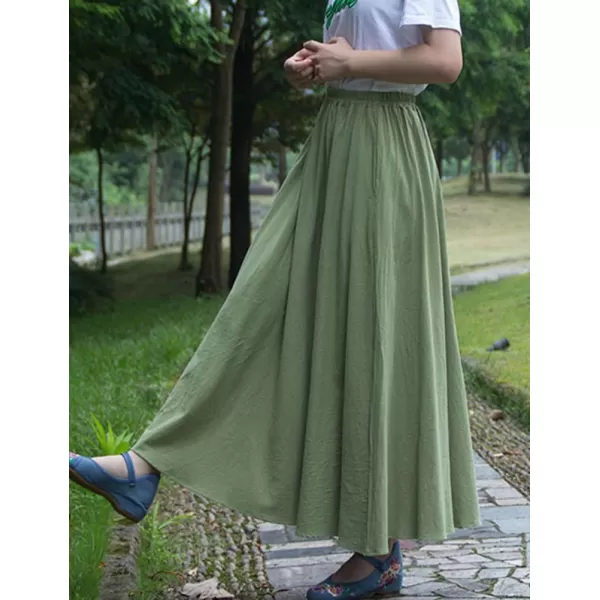 IDEALSANXUN Womens Cotton Linen Skirt High Waisted A Line Long Skirt with PocketsPea Green