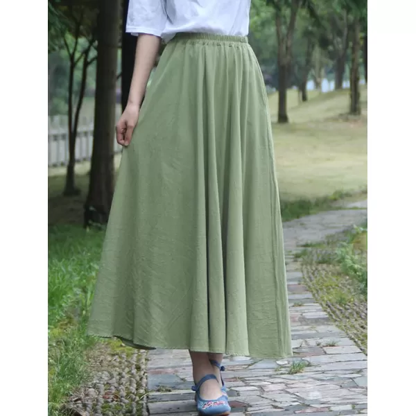 IDEALSANXUN Womens Cotton Linen Skirt High Waisted A Line Long Skirt with PocketsPea Green