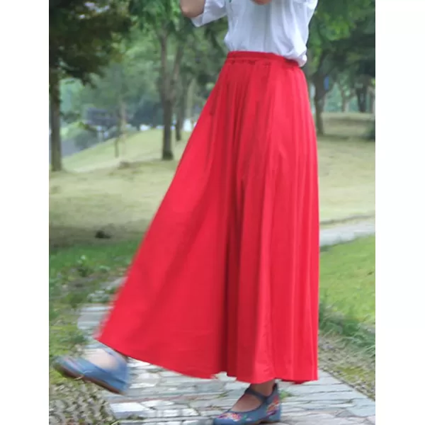 IDEALSANXUN Womens Cotton Linen Skirt High Waisted A Line Long Skirt with PocketsRed