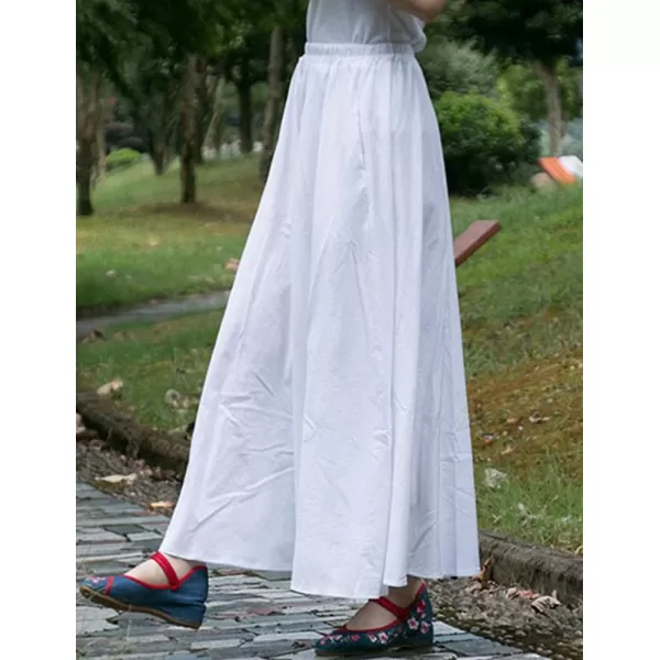 IDEALSANXUN Womens Cotton Linen Skirt High Waisted A Line Long Skirt with PocketsWhite