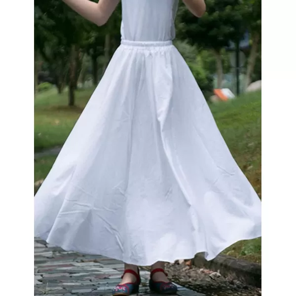 IDEALSANXUN Womens Cotton Linen Skirt High Waisted A Line Long Skirt with PocketsWhite