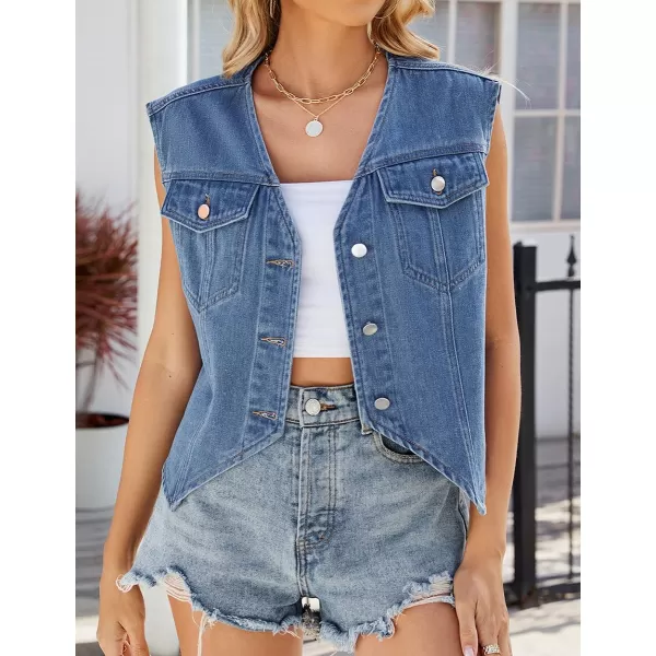 IDEALSANXUN Womens Denim Vest Tops Casual Button Down Jean Vest WaistcoatBlue