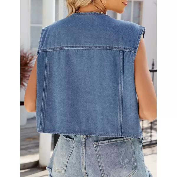 IDEALSANXUN Womens Denim Vest Tops Casual Button Down Jean Vest WaistcoatBlue