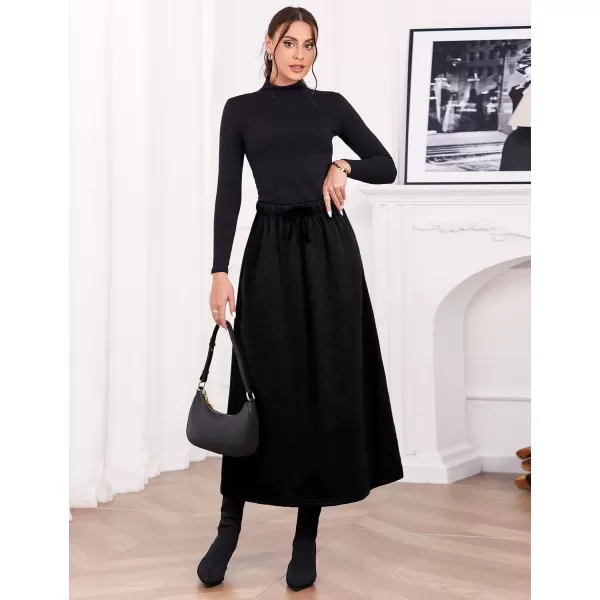 IDEALSANXUN Womens Fall Winter Fleece Lined Elastic Waist Long Skirts with DrawstringBlack