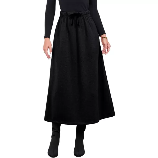 IDEALSANXUN Womens Fall Winter Fleece Lined Elastic Waist Long Skirts with DrawstringBlack