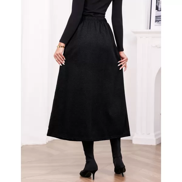 IDEALSANXUN Womens Fall Winter Fleece Lined Elastic Waist Long Skirts with DrawstringBlack