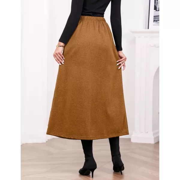 IDEALSANXUN Womens Fall Winter Fleece Lined Elastic Waist Long Skirts with DrawstringCamel