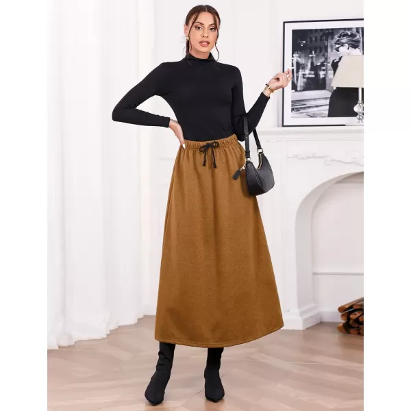 IDEALSANXUN Womens Fall Winter Fleece Lined Elastic Waist Long Skirts with DrawstringCamel