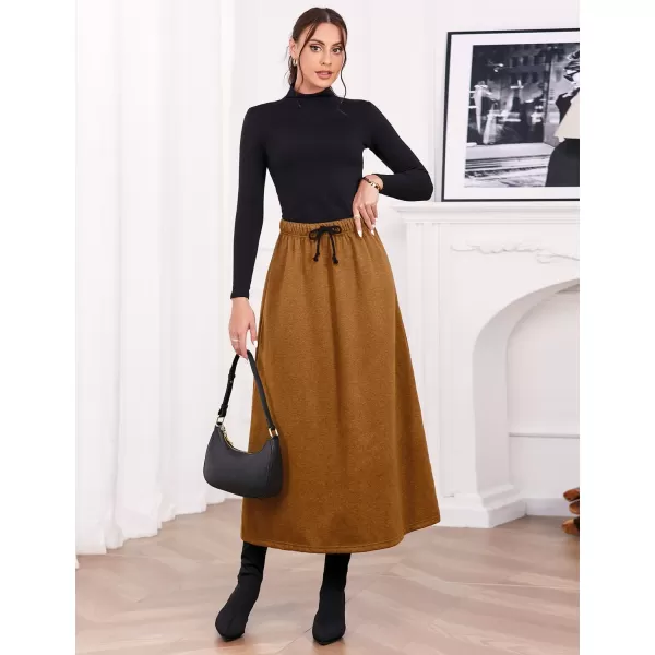 IDEALSANXUN Womens Fall Winter Fleece Lined Elastic Waist Long Skirts with DrawstringCamel