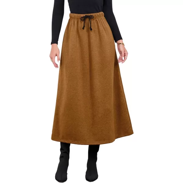 IDEALSANXUN Womens Fall Winter Fleece Lined Elastic Waist Long Skirts with DrawstringCamel