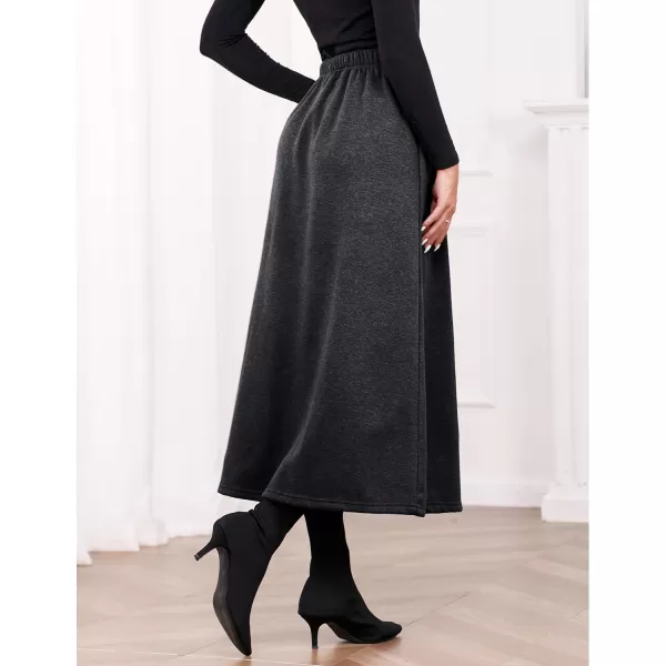 IDEALSANXUN Womens Fall Winter Fleece Lined Elastic Waist Long Skirts with DrawstringDark Grey