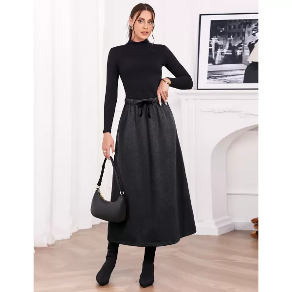 IDEALSANXUN Womens Fall Winter Fleece Lined Elastic Waist Long Skirts with DrawstringDark Grey