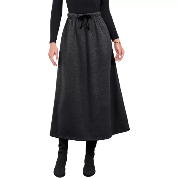 IDEALSANXUN Womens Fall Winter Fleece Lined Elastic Waist Long Skirts with DrawstringDark Grey