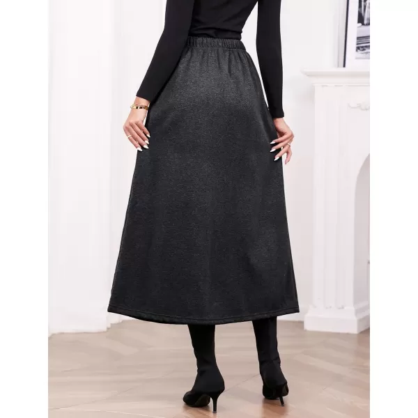 IDEALSANXUN Womens Fall Winter Fleece Lined Elastic Waist Long Skirts with DrawstringDark Grey