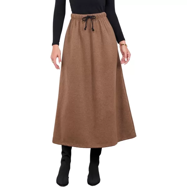 IDEALSANXUN Womens Fall Winter Fleece Lined Elastic Waist Long Skirts with DrawstringDark Khaki