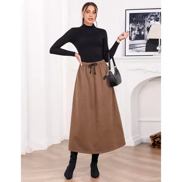 IDEALSANXUN Womens Fall Winter Fleece Lined Elastic Waist Long Skirts with DrawstringDark Khaki