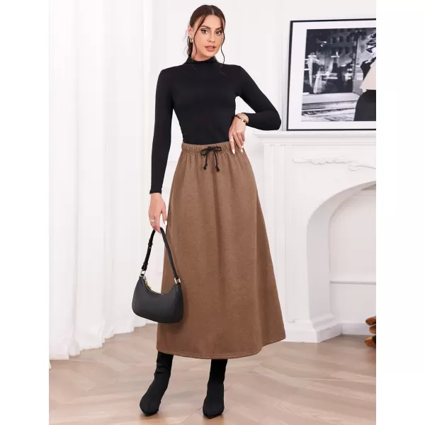 IDEALSANXUN Womens Fall Winter Fleece Lined Elastic Waist Long Skirts with DrawstringDark Khaki