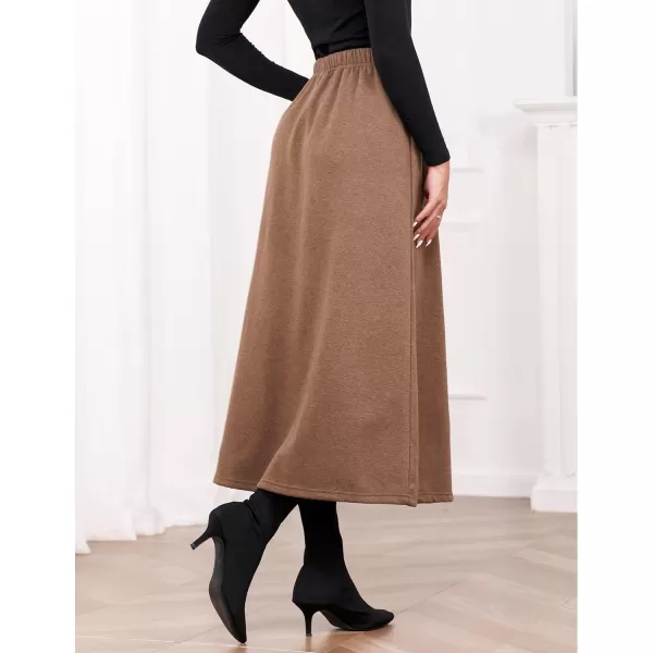 IDEALSANXUN Womens Fall Winter Fleece Lined Elastic Waist Long Skirts with DrawstringDark Khaki