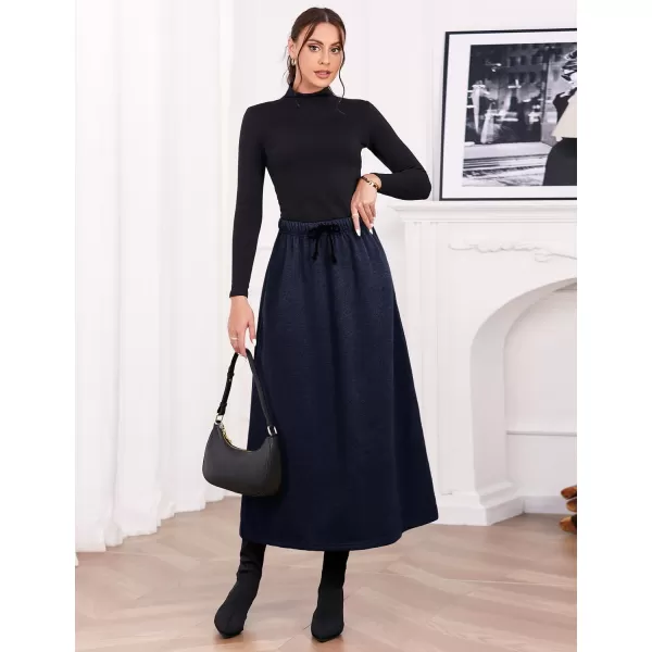 IDEALSANXUN Womens Fall Winter Fleece Lined Elastic Waist Long Skirts with DrawstringNavy