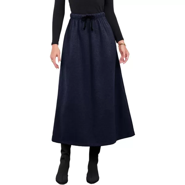 IDEALSANXUN Womens Fall Winter Fleece Lined Elastic Waist Long Skirts with DrawstringNavy