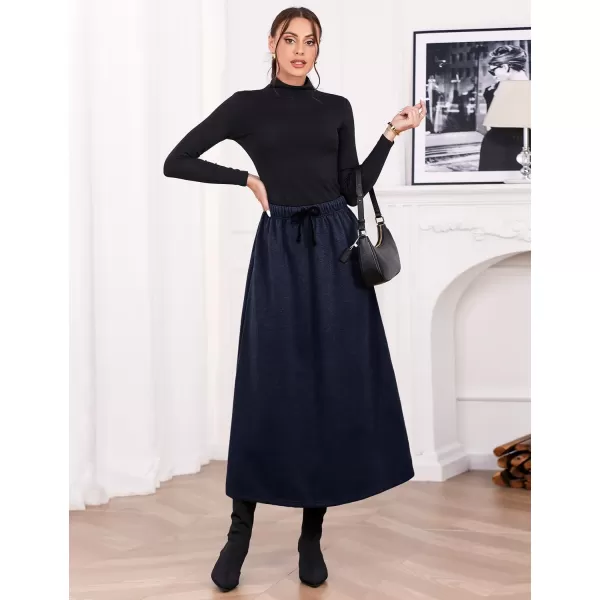 IDEALSANXUN Womens Fall Winter Fleece Lined Elastic Waist Long Skirts with DrawstringNavy