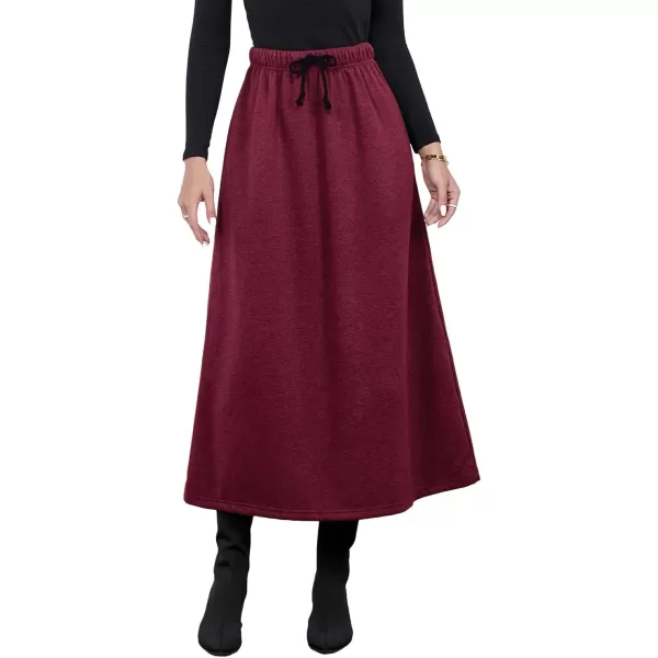 IDEALSANXUN Womens Fall Winter Fleece Lined Elastic Waist Long Skirts with DrawstringWine Red