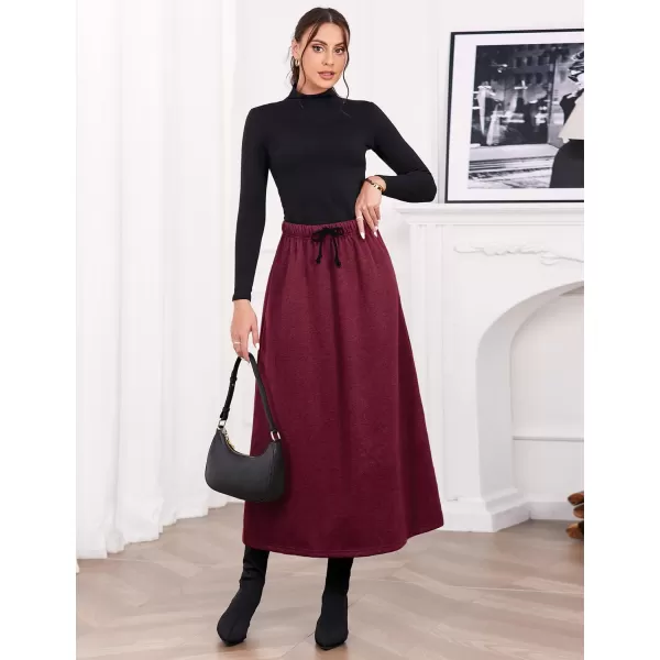 IDEALSANXUN Womens Fall Winter Fleece Lined Elastic Waist Long Skirts with DrawstringWine Red