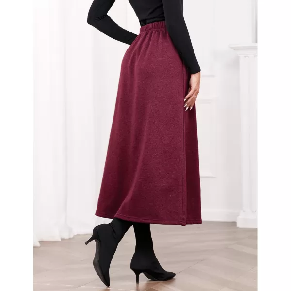 IDEALSANXUN Womens Fall Winter Fleece Lined Elastic Waist Long Skirts with DrawstringWine Red