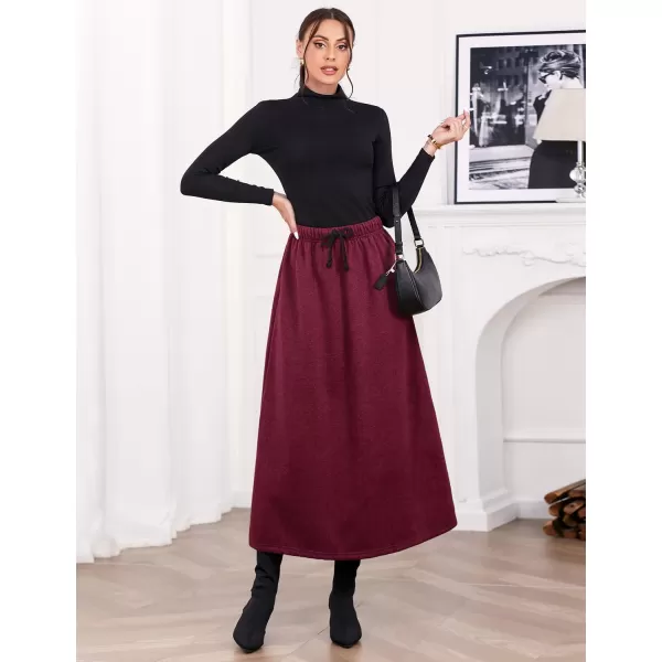 IDEALSANXUN Womens Fall Winter Fleece Lined Elastic Waist Long Skirts with DrawstringWine Red