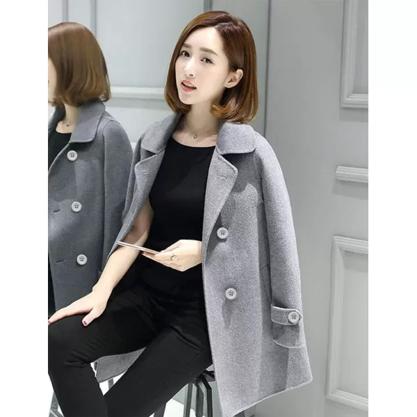 IDEALSANXUN Womens Fall Winter Wool Coats Double Breasted Midi Peacoat Trench CoatsGrey 01