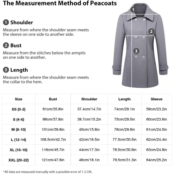 IDEALSANXUN Womens Fall Winter Wool Coats Double Breasted Midi Peacoat Trench CoatsGrey 01