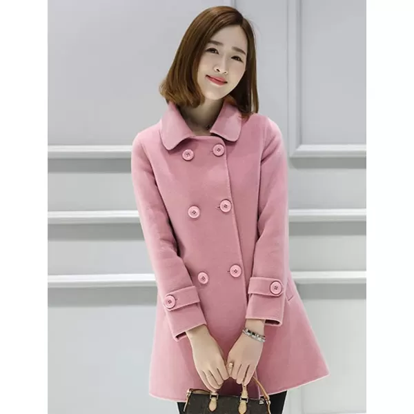 IDEALSANXUN Womens Fall Winter Wool Coats Double Breasted Midi Peacoat Trench CoatsPink