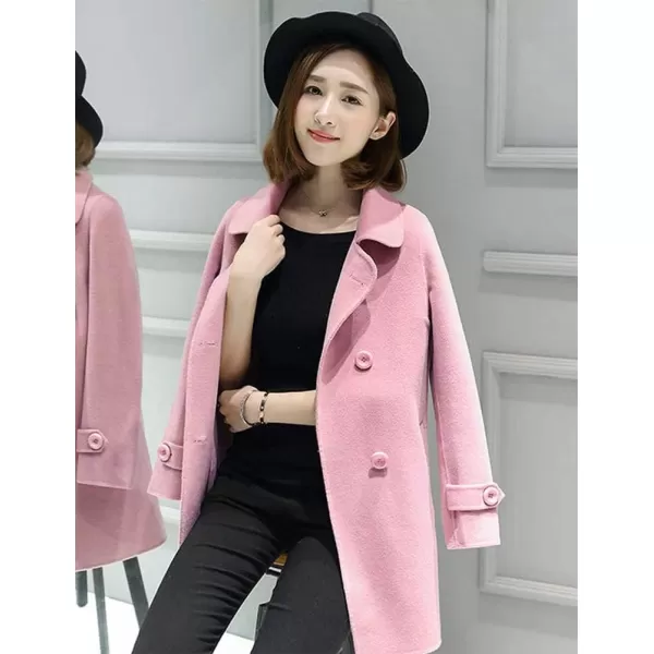 IDEALSANXUN Womens Fall Winter Wool Coats Double Breasted Midi Peacoat Trench CoatsPink