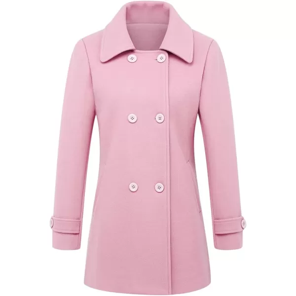 IDEALSANXUN Womens Fall Winter Wool Coats Double Breasted Midi Peacoat Trench CoatsPink