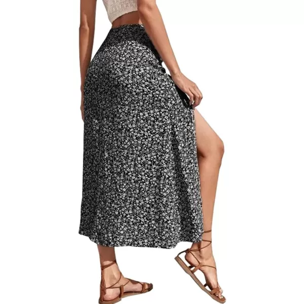 IDEALSANXUN Womens Floral Midi Skirt High Waisted A Line Bodycon Sexy Slit Pencil SkirtBlack