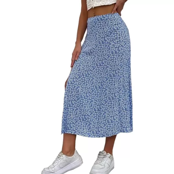 IDEALSANXUN Womens Floral Midi Skirt High Waisted A Line Bodycon Sexy Slit Pencil SkirtDark Blue