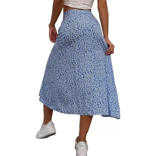 IDEALSANXUN Womens Floral Midi Skirt High Waisted A Line Bodycon Sexy Slit Pencil SkirtDark Blue