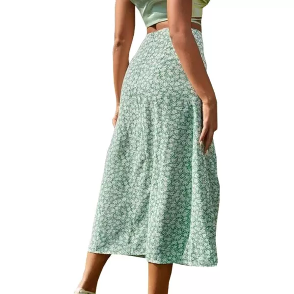 IDEALSANXUN Womens Floral Midi Skirt High Waisted A Line Bodycon Sexy Slit Pencil SkirtGreen